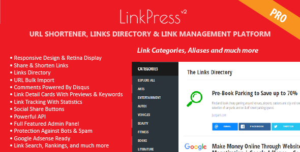 LinkPress Pro - Advanced URL Shortener, Links Directory & Link Management Platform » Premium Scripts, Plugins & Mobile