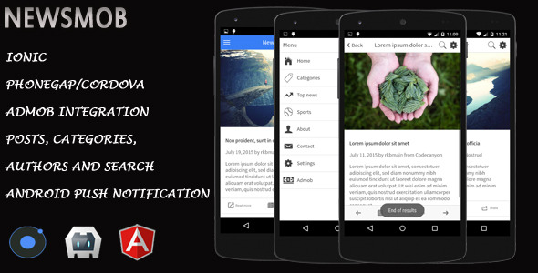 NewsMob v1.3 - Ionic Cordova Phonegap News Hybrid App and Website » Premium Scripts, Plugins & Mobile