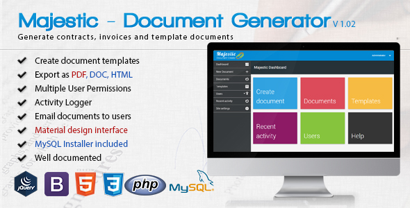 Majestic v1.02 - Create documents from templates. Easily generate contracts and invoices » Premium Scripts, Plugins & Mobile