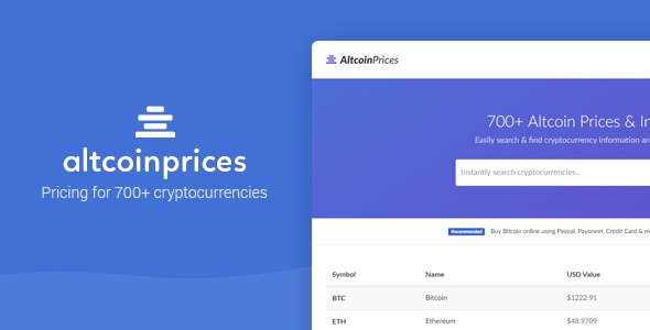 Altcoin Prices - 700+ Cryptocurrency Prices » Premium Scripts, Plugins & Mobile