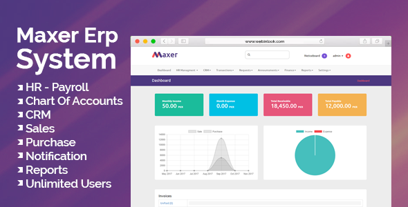 Maxer Erp System - HR, Finance, Sales, Purchase, CRM, Email Notifications » Premium Scripts, Plugins & Mobile