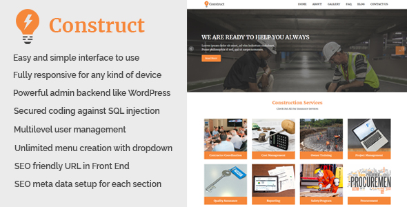 Construct - Building and Construction Website CMS » Premium Scripts, Plugins & Mobile
