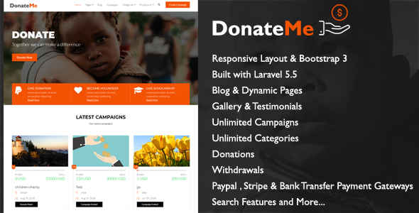 DonateMe v1.1 - Crowdfunding Laravel Script » Premium Scripts, Plugins & Mobile