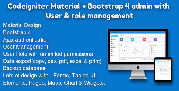 Codeigniter Material + Bootstrap 4 admin integration with user & role management » Premium Scripts, Plugins & Mobile