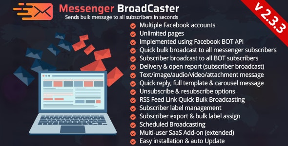 Messenger Broadcaster - A Bot Inboxer Add-on : Send Bulk Message to Facebook Messenger Subscribers » Premium Scripts, Plugins & Mobile