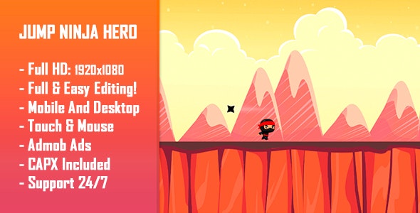 Jump Ninja Hero - HTML5 Game + Mobile Version! (Construct 2 / Construct 3 / CAPX) » Premium Scripts, Plugins & Mobile