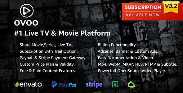 OVOO v3.2.0 - Live TV & Movie Portal CMS with Membership System - nulled » Premium Scripts, Plugins & Mobile