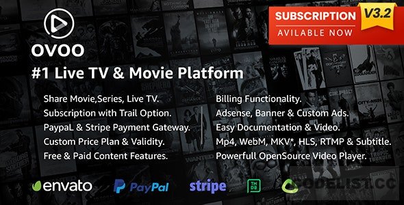 OVOO v3.2.4 - Live TV & Movie Portal CMS with Membership System - nulled » Premium Scripts, Plugins & Mobile