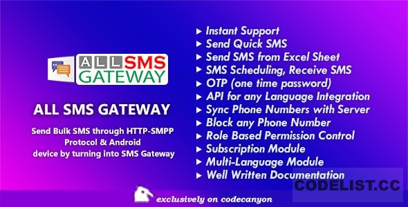 All SMS Gateway v1.0 - Send Bulk SMS through HTTP-SMPP Protocol & Android phone by Turning into Gateway » Premium Scripts, Plugins & Mobile