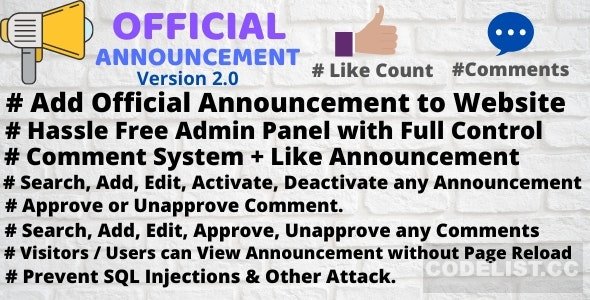 Official Announcement Snippet with Admin Panel v2.0 » Premium Scripts, Plugins & Mobile