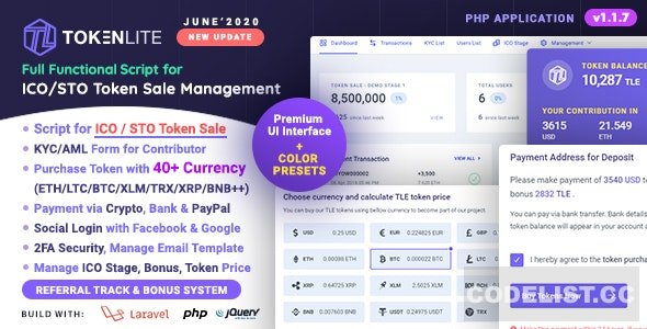 TokenLite v1.1.3 - ICO / STO Token Sale Management Dashboard - ICO Admin Script &raquo; Premium Scripts, Plugins &amp; Mobile