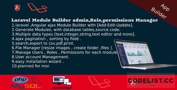 Laravel Admin Builder v2.2 - Angular CRUD+Users, Roles, Permission +Files Manager » Premium Scripts, Plugins & Mobile