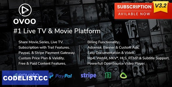 OVOO v3.2.6 - Live TV & Movie Portal CMS with Membership System - nulled » Premium Scripts, Plugins & Mobile