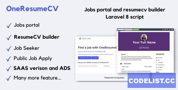 OneResumeCV v1.0.9 - Jobs board and resume builder » Premium Scripts, Plugins & Mobile