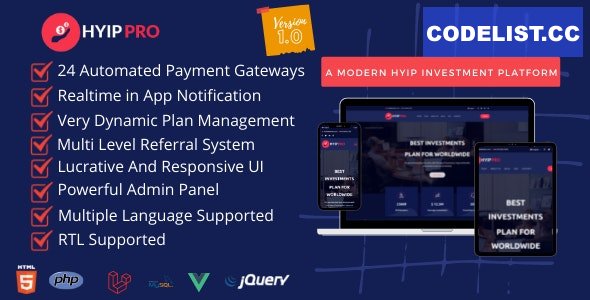 HyipPro v1.0 - A Modern HYIP Investmet Platform &raquo; Premium Scripts, Plugins &amp; Mobile