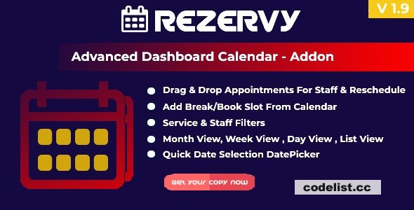 Rezervy - Drag & Drop, Month, Week, Day , List View & Filters Appointments Calendar (Add-On) v1.9 » Premium Scripts, Plugins & Mobile