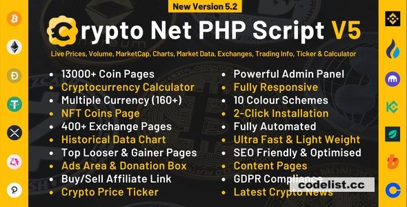 Crypto Net v5.4 - CoinMarketCap, Prices, Chart, Exchanges, Crypto Tracker, Calculator & Ticker PHP Script » Premium Scripts, Plugins & Mobile