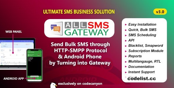 All SMS Gateway v3.0 - Send Bulk SMS through HTTP-SMPP Protocol & Android Phone by Turning into Gateway » Premium Scripts, Plugins & Mobile