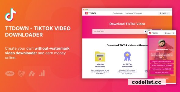 TikTok Video Downloader Without Watermark &amp; Music Extractor v3.0.5 &raquo; Premium Scripts, Plugins &amp; Mobile
