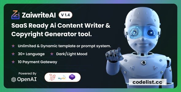 ZaiwriteAI v1.3 - Ai Content Writer &amp; Copyright Generator tool With SAAS - nulled &raquo; Premium Scripts, Plugins &amp; Mobile