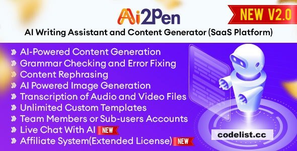 Ai2Pen v2.7 ᄄC AI Writing Assistant and Content Generator (SaaS Platform) - nulled » Premium Scripts, Plugins & Mobile