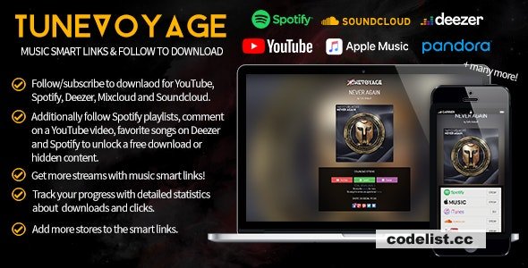 TuneVoyage v1.7 - Smart Links &amp; Follow To Download (Spotify/YouTube/Deezer/Soundcloud/Mixcloud) &raquo; Premium Scripts, Plugins &amp; Mobile