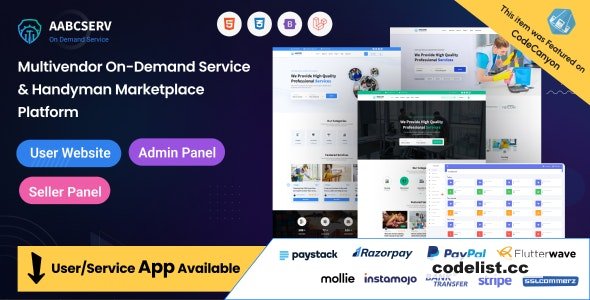 Aabcserv v1.3.0 - Multivendor On-Demand Service &amp; Handyman Marketplace Platform &raquo; Premium Scripts, Plugins &amp; Mobile