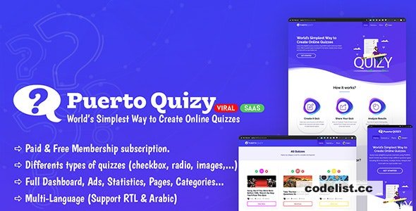 Puerto Quizy v1.1 - Premium Quiz Builder Script SAAS » Premium Scripts, Plugins & Mobile
