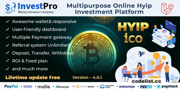 Hyip InvestPro v4.0.1 ᄄC Advance HYIP & ICO Investment Wallet & Banking Platform » Premium Scripts, Plugins & Mobile