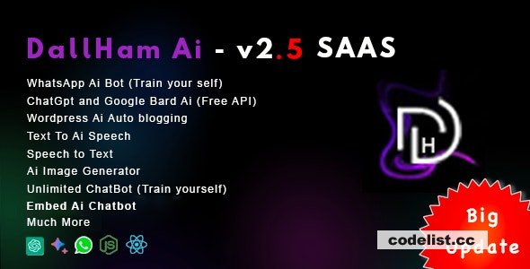 DallHam Ai v2.5 - Ai WhatsApp, Chatbot, Ai Speech, Bard Ai SAAS System » Premium Scripts, Plugins & Mobile