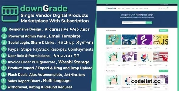 downGrade v5.6 - Single Vendor Digital Marketplace With Subscription » Premium Scripts, Plugins & Mobile