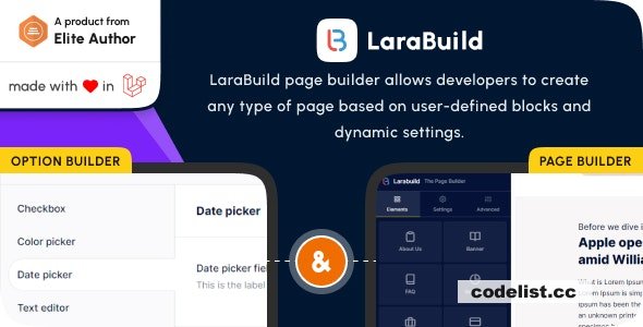 LaraBuild v1.3 - Laravel Drag and Drop Page builder and Settings Builder Package » Premium Scripts, Plugins & Mobile
