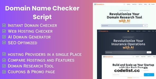 Domain Hub - Domain Checker, AI Name Generator, Who-is-hosting, Whois, DNS React Nextjs tools - 20 Feb. 2024 » Premium Scripts, Plugins & Mobile