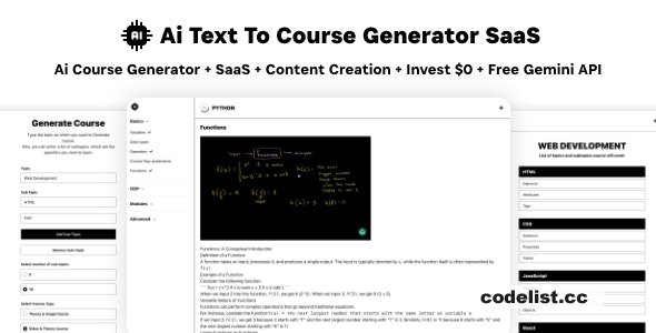 Ai Course Generator v2.0 - Text To Course SaaS Ai Video & Image Content Payment Earn Gemini React Admin » Premium Scripts, Plugins & Mobile