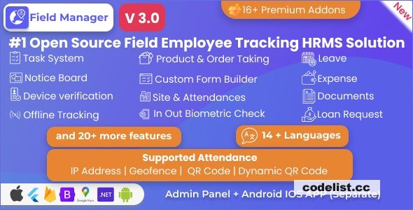 Field Manager v3.0 - Employees Realtime & Offline Tracking, Tasks, Product Order, IP, QR, Geofence HRMS » Premium Scripts, Plugins & Mobile