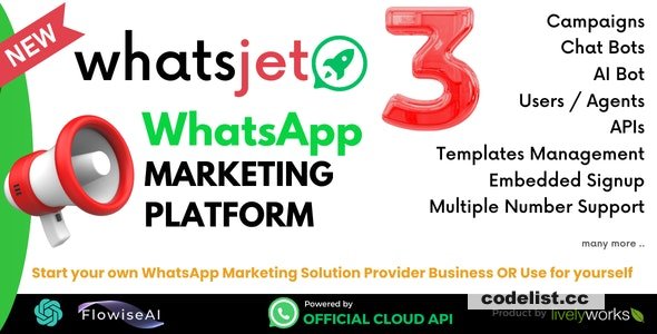 WhatsJet SaaS v3.5.5 - A WhatsApp Marketing Platform with Bulk Sending, Campaigns & Chat Bots - nulled » Premium Scripts, Plugins & Mobile