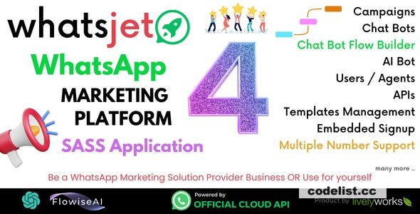 WhatsJet SaaS v4.1.1 - A WhatsApp Marketing Platform with Bulk Sending, Campaigns, Chat Bots & CRM - nulled » Premium Scripts, Plugins & Mobile