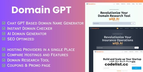 Domain GPT - AI Domain Name Generator - Domain Tools - 9 August 2024 » Premium Scripts, Plugins & Mobile