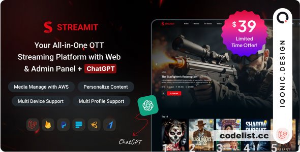 Streamit Laravel v1.2.7 - Movie, TV Show, Video Streaming Platform With Laravel with ChatGPT » Premium Scripts, Plugins & Mobile
