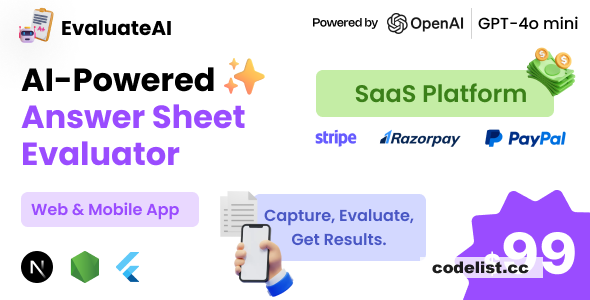 EvaluateAI - AI Powered Answer Sheet Evaluator and Marksheet Generator SaaS Platform » Premium Scripts, Plugins & Mobile