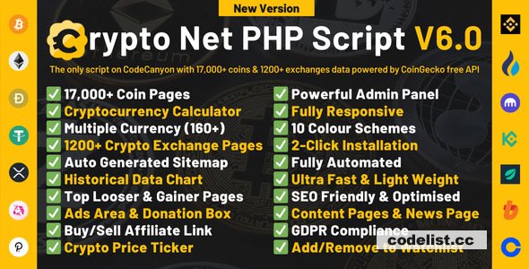 Crypto Net v6.1 - CoinMarketCap, Prices, Chart, Exchanges, Crypto Tracker, Calculator & Ticker PHP Script » Premium Scripts, Plugins & Mobile