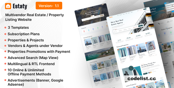 Estaty v1.1 - Multivendor Real Estate / Property Listing Website (Subscription Based) - nulled » Premium Scripts, Plugins & Mobile