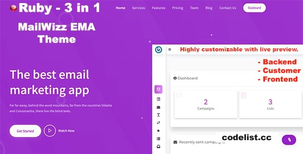 Ruby v1.2.1 - 3 in 1 Mailwizz Modern Customizable Theme with Landing Page » Premium Scripts, Plugins & Mobile