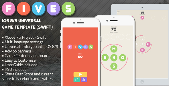 FIVES - iOS Multi Language Word Game Template (Swift) » Premium Scripts, Plugins & Mobile