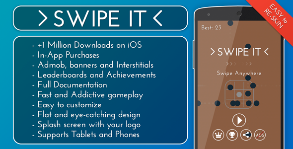 Swipe It - Admob + IAP + Leaderboards » Premium Scripts, Plugins & Mobile
