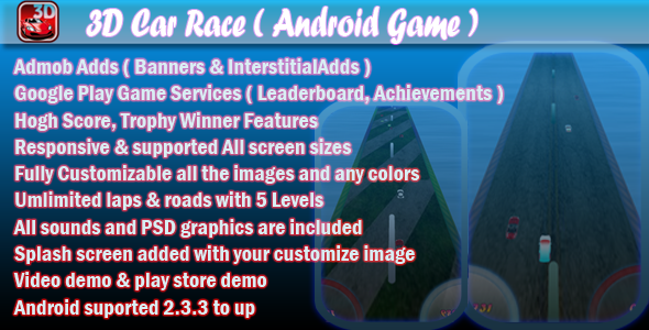 3D Car Race + Leaderboard + Achievement + Admob » Premium Scripts, Plugins & Mobile