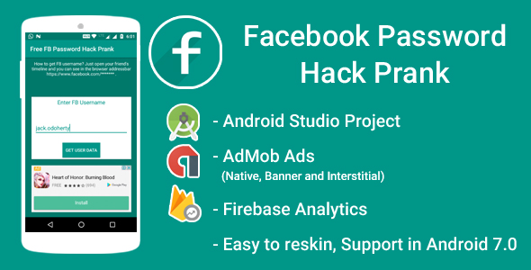 FB Password Hack Prank With Admob Ads + Google Analytics + Firebase Integration » Premium Scripts, Plugins & Mobile