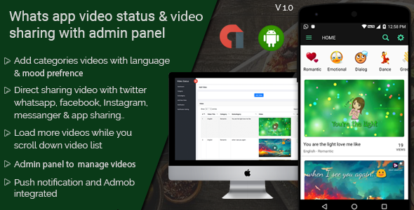 WhatsApp video status & video sharing with admin panel android application » Premium Scripts, Plugins & Mobile