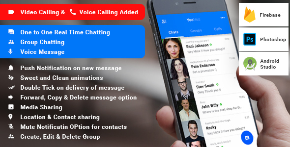 YooHoo v4.1 - Android Chatting App with Voice/Video Calls, Voice messages + Groups -Firebase | Complete App » Premium Scripts, Plugins & Mobile