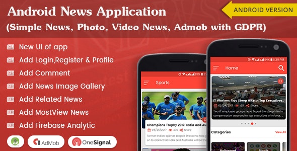 Android News Application v1.1 (Simple News, Photo, Video News, Admob with GDPR) » Premium Scripts, Plugins & Mobile
